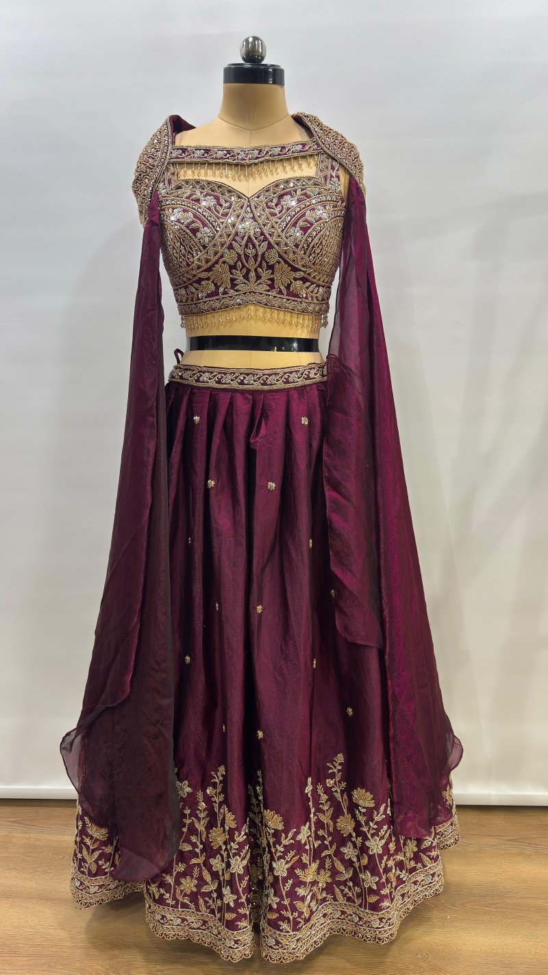 A539 Nc Satin Beads Work Indo Western Lehenga